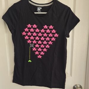 Black Space Invaders Heart Kids Tee